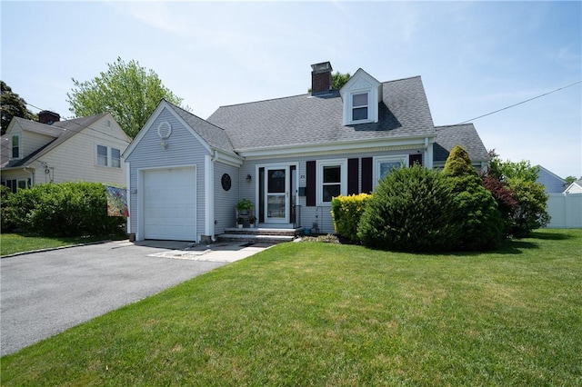 20 Norman Ave, Cranston, RI 02910 - cape cod house featuring a garage, a chimney, driveway, and roof with shingles