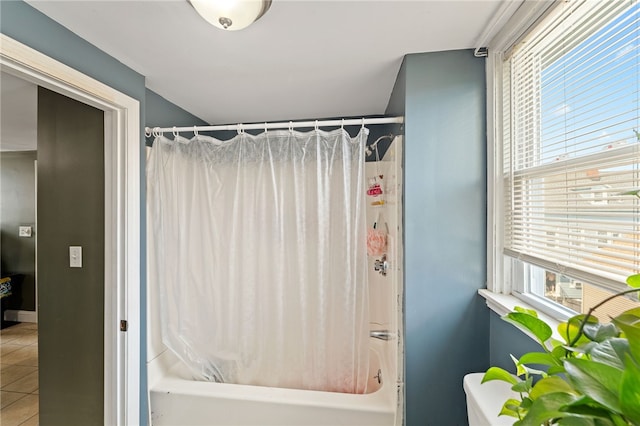 313 Branch Ave, Providence, RI 02904 - full bathroom with shower / bath combination with curtain and tile patterned floors