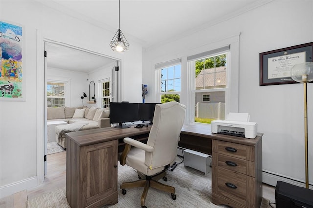 110 Spofford Ave, Warwick, RI 02888 - office space featuring ornamental molding, baseboard heating, healthy amount of natural light, and light wood-style floors