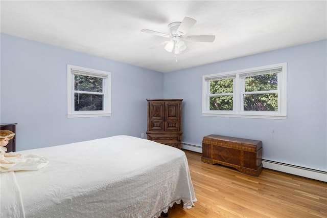 350 Shippee Rd, East Greenwich, RI 02818 - bedroom with baseboard heating, light wood-style flooring, and ceiling fan