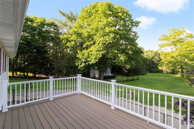 350 Shippee Rd, East Greenwich, RI 02818 - wooden deck with a lawn and view of wooded area