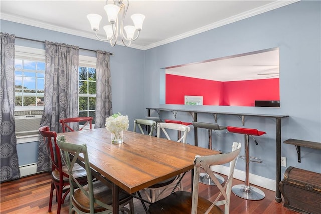 4 Linwood St, West Warwick, RI 02893 - dining area with wood finished floors, crown molding, a chandelier, and cooling unit