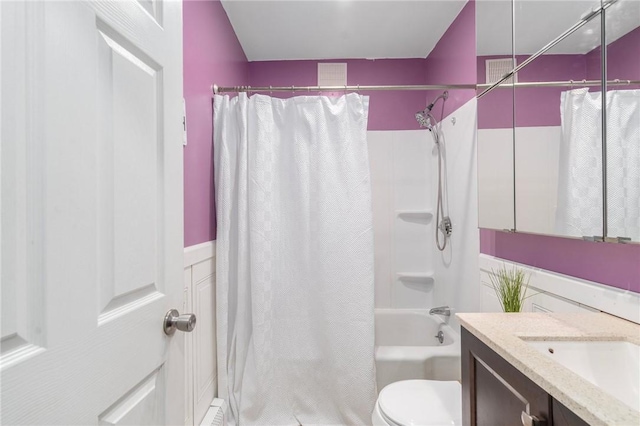 4 Linwood St, West Warwick, RI 02893 - full bathroom featuring vanity, shower / tub combo, and a wainscoted wall