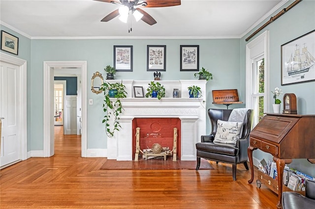 214 Highland Rd, Tiverton, RI 02878 - sitting room with ceiling fan, crown molding, and parquet floors