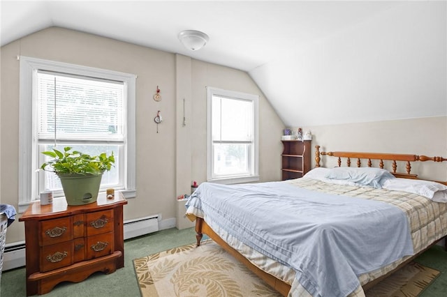 233 Waterman Ave, East Providence, RI 02914 - carpeted bedroom featuring a baseboard heating unit and lofted ceiling