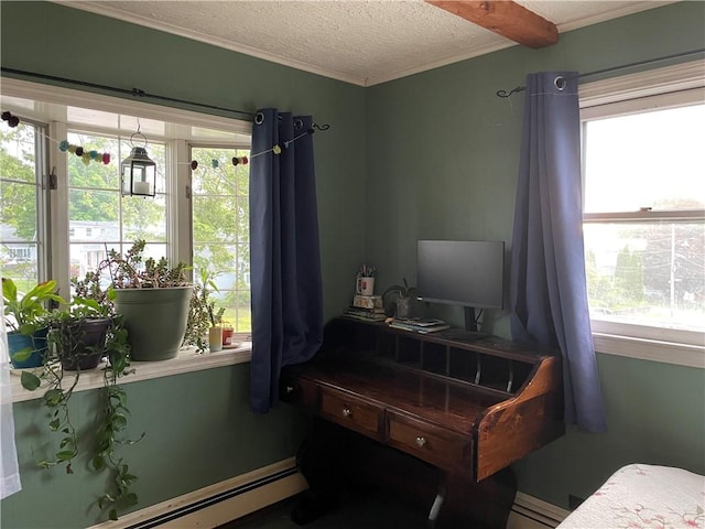 37 Kermit St, Woonsocket, RI 02895 - sitting room with a baseboard radiator, plenty of natural light, a textured ceiling, and ornamental molding