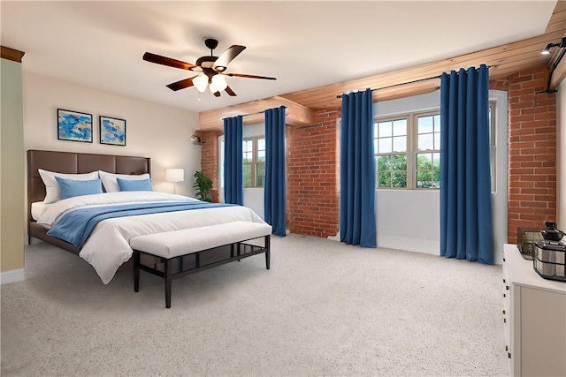 1 Tupperware Dr Unit 231, North Smithfield, RI 02896 - bedroom featuring carpet floors, brick wall, and ceiling fan