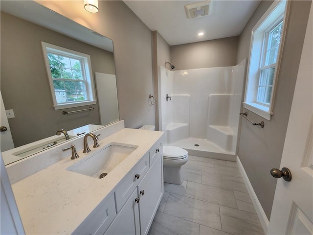 3 Sutcliffe Ave, Lincoln, RI 02865 - bathroom featuring walk in shower, vanity, and marble finish flooring