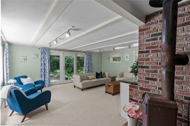 55 Atherton Rd, East Greenwich, RI 02818 - carpeted living room with beam ceiling and rail lighting