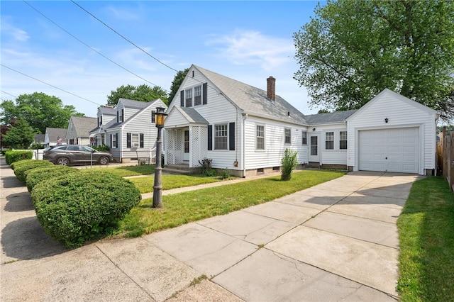 53 Overland Ave, Cranston, RI 02910 - view of front of home featuring an attached garage, concrete driveway, a chimney, and roof with shingles