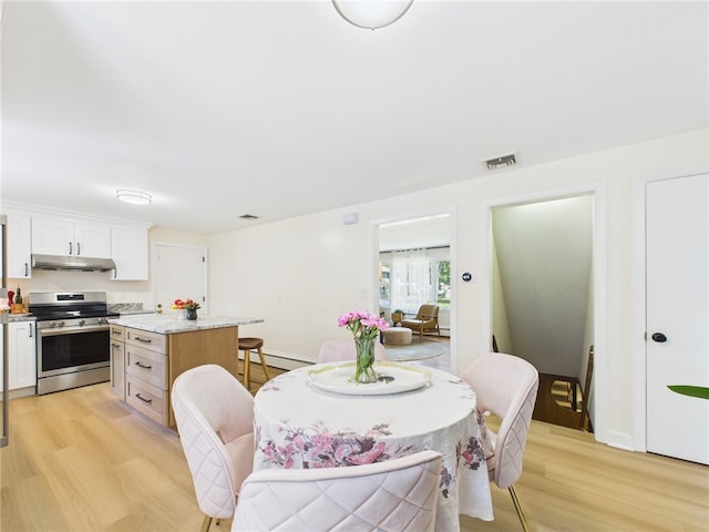 65 Bayberry Ln, East Greenwich, RI 02818 - dining space featuring light wood finished floors and a baseboard heating unit