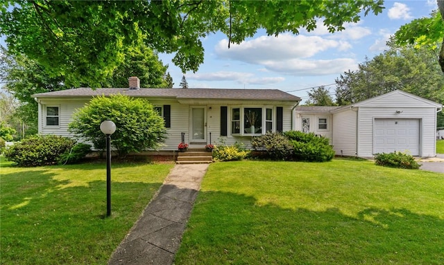 18 La Fazia Dr, Johnston, RI 02919 - ranch-style house with a chimney, an attached garage, and a front lawn