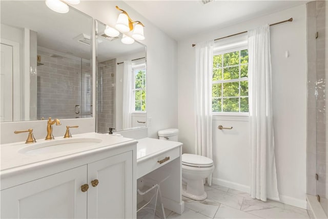 6 Fleuette Dr, Bellingham, MA 02019 - bathroom with vanity, marble look tiles, plenty of natural light, and a shower stall