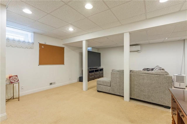 6 Fleuette Dr, Bellingham, MA 02019 - below grade area with a wall unit AC, recessed lighting, light carpet, and a drop ceiling
