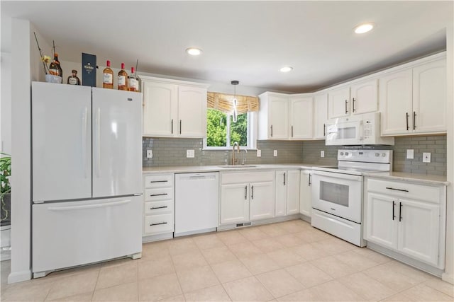 6 Fleuette Dr, Bellingham, MA 02019 - kitchen featuring white appliances, light countertops, decorative backsplash, and recessed lighting