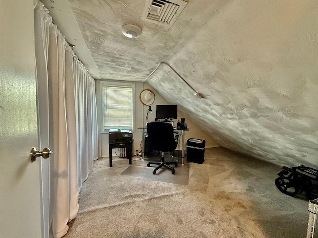 32 Waterman Ave, Johnston, RI 02919 - office area featuring carpet flooring, a textured ceiling, and vaulted ceiling