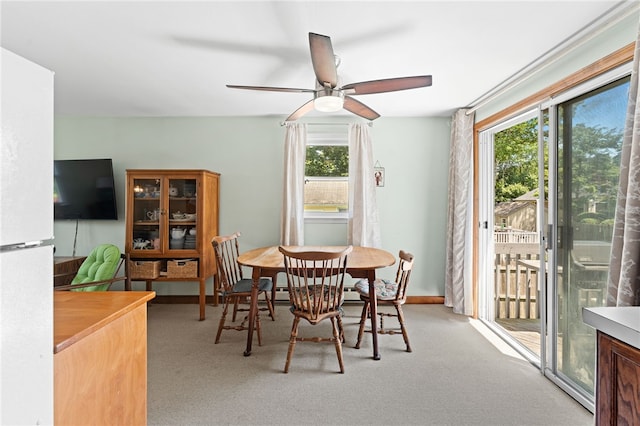 143 Juniper Rd, South Kingstown, RI 02879 - carpeted dining space featuring ceiling fan