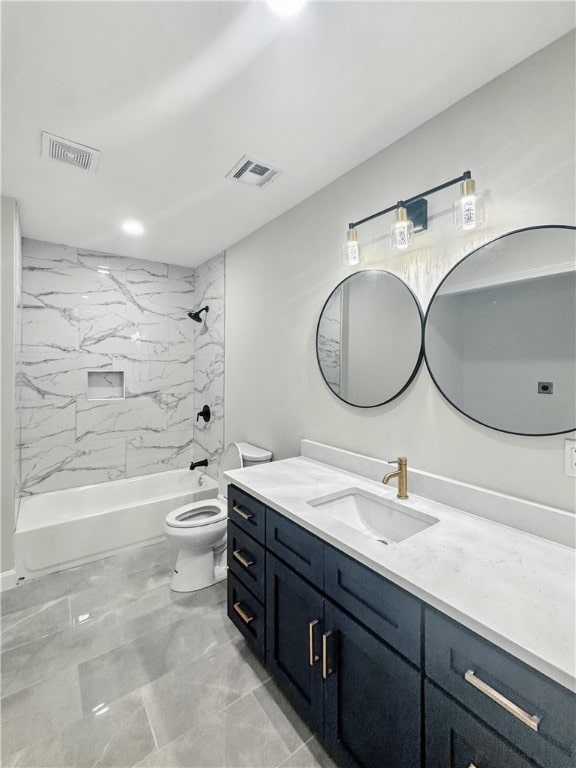 50 Rosemont Ave, Johnston, RI 02919 - bathroom featuring marble look tiles, vanity, and shower / tub combination