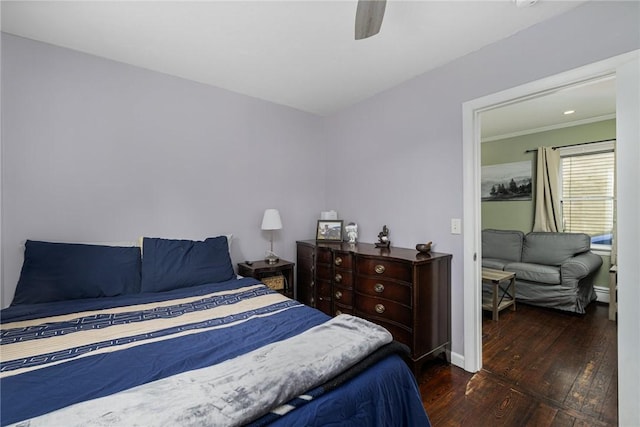 100 Pine Grove St, East Providence, RI 02916 - bedroom featuring wood-type flooring, ornamental molding, and ceiling fan