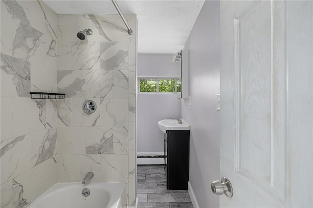 100 Pine Grove St, East Providence, RI 02916 - bathroom featuring vanity, bathing tub / shower combination, and a baseboard radiator