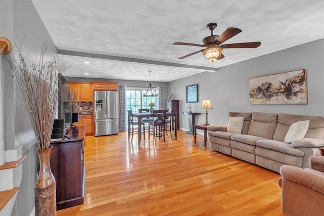 21 Laurel Dr, Glocester, RI 02814 - living area with light wood-style floors, a ceiling fan, a chandelier, and recessed lighting