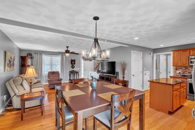 21 Laurel Dr, Glocester, RI 02814 - dining room featuring light wood-type flooring, a chandelier, ceiling fan, and recessed lighting