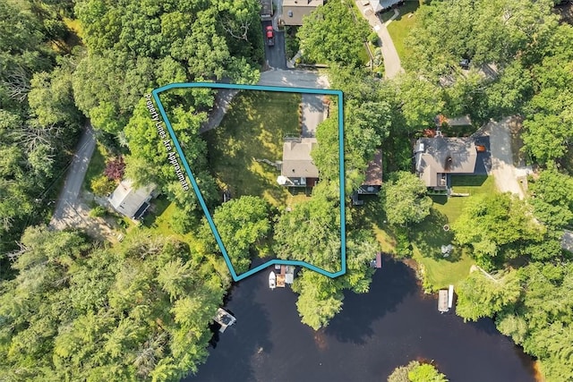 21 Laurel Dr, Glocester, RI 02814 - aerial view of property and surrounding area featuring property parcel outlined and a nearby body of water