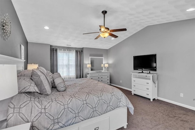 21 Laurel Dr, Glocester, RI 02814 - bedroom with carpet flooring, vaulted ceiling, ceiling fan, and recessed lighting