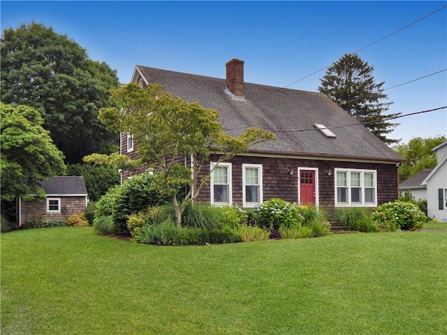 10 N Dr, Westerly, RI 02891 - view of front of home featuring a chimney, a front lawn, and a shingled roof
