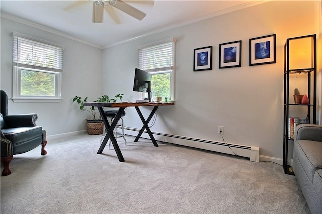 10 N Dr, Westerly, RI 02891 - office with a baseboard heating unit, carpet, a ceiling fan, plenty of natural light, and crown molding