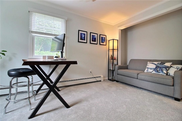 10 N Dr, Westerly, RI 02891 - living area featuring light colored carpet, ornamental molding, and a baseboard heating unit