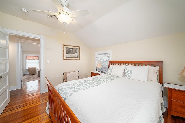 40 Vine St, East Greenwich, RI 02818 - bedroom with hardwood / wood-style floors, lofted ceiling, and ceiling fan