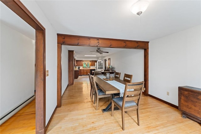 1451 Ministerial Rd, South Kingstown, RI 02879 - dining space featuring a baseboard radiator, light wood-type flooring, and a ceiling fan