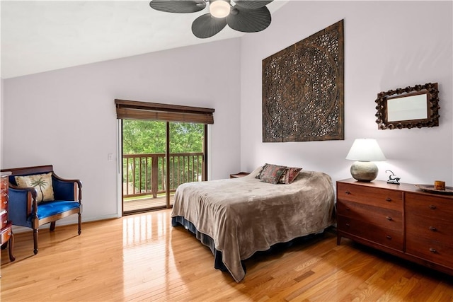 97 Farnum Pike Unit 7, Smithfield, RI 02917 - bedroom with access to exterior, lofted ceiling, light wood finished floors, and ceiling fan
