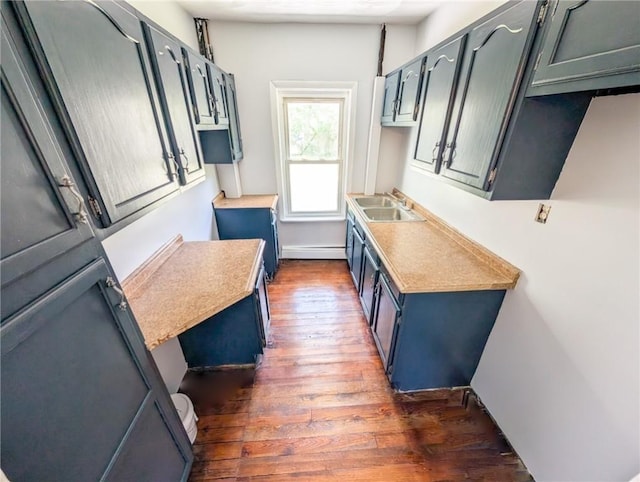 5 Stearns St, Pawtucket, RI 02861 - kitchen with dark wood finished floors, light countertops, and blue cabinets