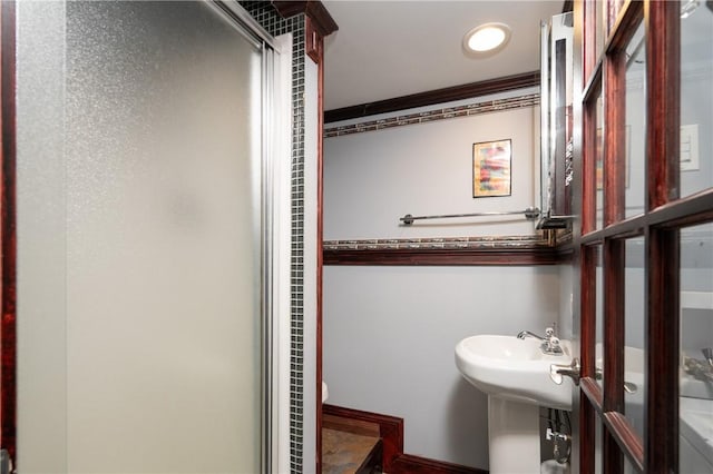 10 Hendricks St, South Kingstown, RI 02879 - bathroom featuring a shower stall and a heating unit