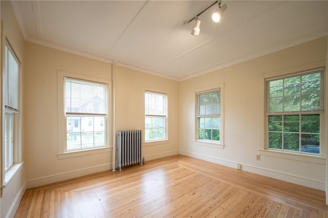 10 Hendricks St, South Kingstown, RI 02879 - unfurnished room with radiator, light wood-type flooring, track lighting, and ornamental molding