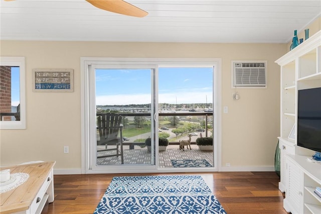 1503 Capella S Unit 1503, Newport, RI 02840 - sitting room featuring an AC wall unit, dark wood finished floors, and ceiling fan