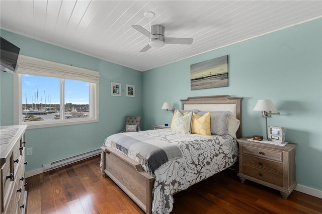 1503 Capella S Unit 1503, Newport, RI 02840 - bedroom with a baseboard heating unit, wood finished floors, a ceiling fan, and wood ceiling