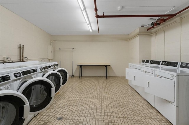 1503 Capella S Unit 1503, Newport, RI 02840 - shared laundry room with washer and clothes dryer and concrete block wall