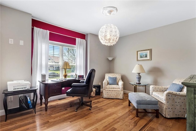 42 Aubin St, Seekonk, MA 02771 - sitting room featuring a chandelier, wood finished floors, and an office area