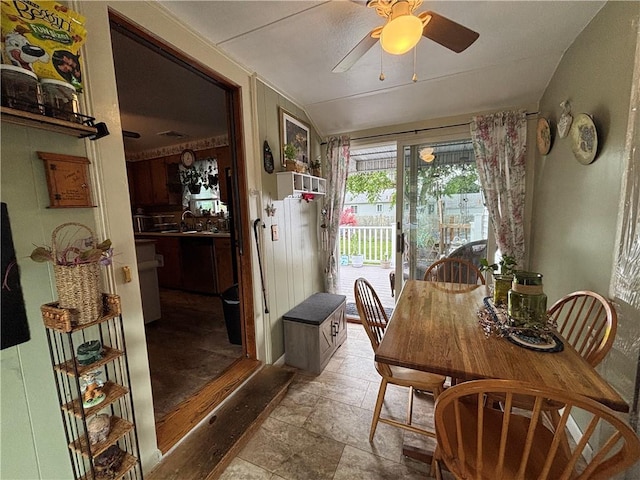 70 Partition St, Warwick, RI 02888 - dining room with ceiling fan and light stone finish flooring