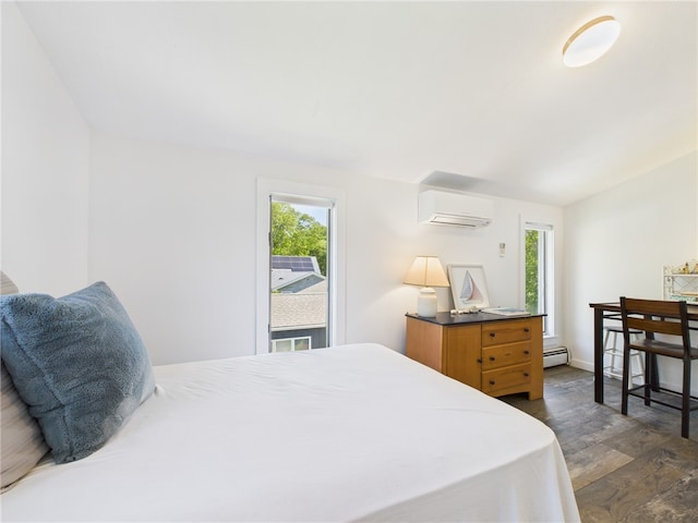 34 Beach Plum Rd, Narragansett, RI 02882 - bedroom featuring an AC wall unit, dark wood-type flooring, and a baseboard heating unit
