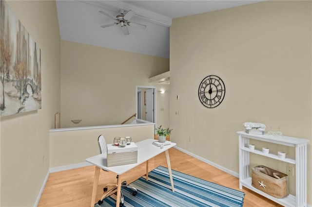 180 Fishing Cove Rd, North Kingstown, RI 02852 - office featuring lofted ceiling, wood finished floors, and a ceiling fan