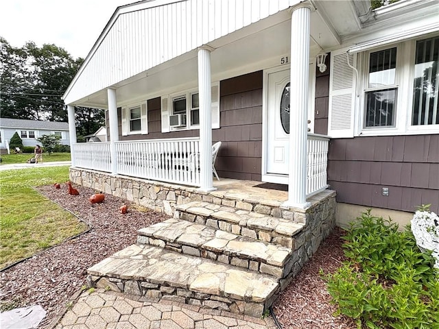 51 Old Carriage Rd, West Warwick, RI 02893 - entrance to property featuring a porch and cooling unit