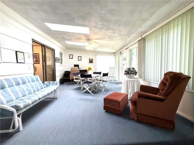 51 Old Carriage Rd, West Warwick, RI 02893 - carpeted home office featuring a skylight and ceiling fan