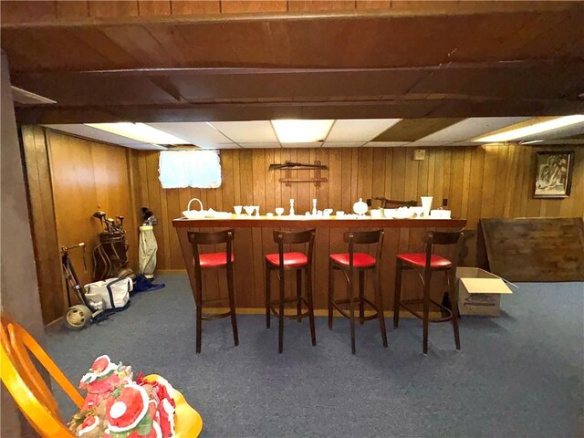 51 Old Carriage Rd, West Warwick, RI 02893 - indoor dry bar featuring carpet floors and wooden walls
