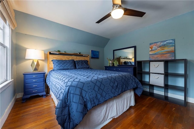 39 Chester Ave, Westerly, RI 02891 - bedroom with hardwood / wood-style floors, multiple windows, vaulted ceiling, and a ceiling fan