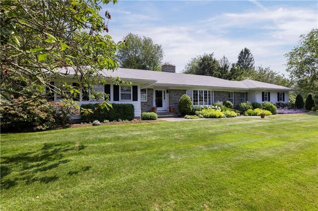 38 Setting Sun Dr, Westerly, RI 02891 - ranch-style home featuring a chimney and a front yard