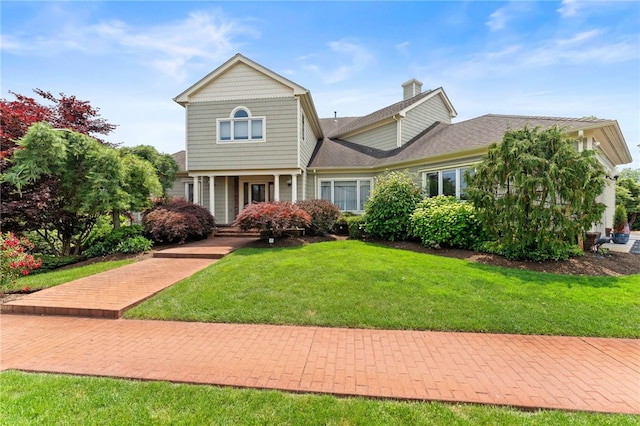 27 Eagle Dr, North Kingstown, RI 02852 - victorian house with a front lawn, covered porch, and a chimney